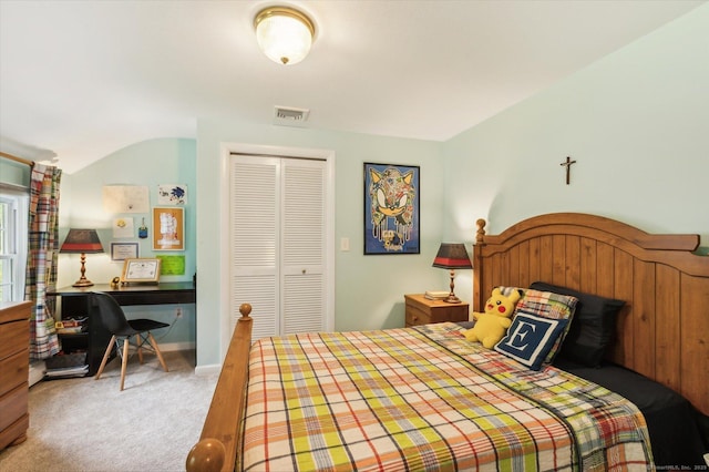 8 Buttonwood Dr, Simsbury, CT 06070 - bedroom featuring a closet, carpet flooring, and vaulted ceiling
