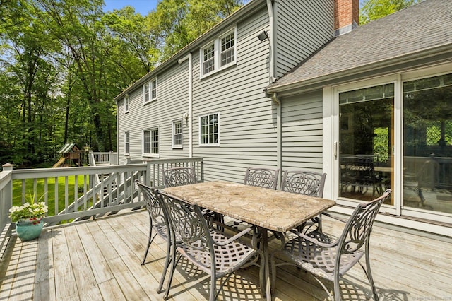 8 Buttonwood Dr, Simsbury, CT 06070 - wooden terrace featuring outdoor dining area and a playground
