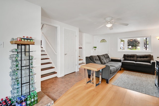 8 High Meadow Ln, Enfield, CT 06082 - living area featuring stairway, ceiling fan, and wood finished floors