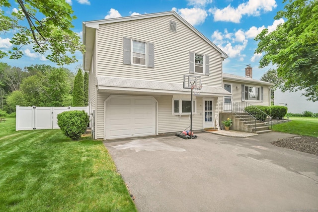 8 High Meadow Ln, Enfield, CT 06082 - split level home featuring asphalt driveway, a garage, a chimney, and a gate
