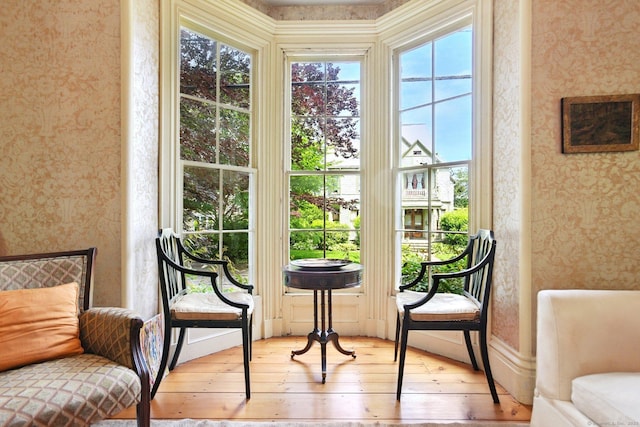 2 Summit St, Stonington, CT 06378 - sitting room with wallpapered walls and wood-type flooring
