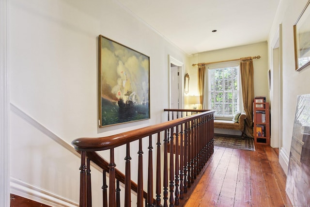 2 Summit St, Stonington, CT 06378 - corridor with hardwood / wood-style floors, crown molding, and an upstairs landing