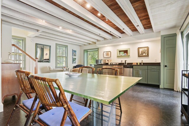 2 Summit St, Stonington, CT 06378 - dining space with beamed ceiling and bar with sink