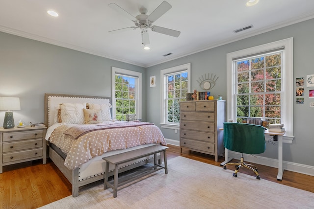249 Sturges Hwy, Westport, CT 06880 - bedroom featuring wood finished floors, ornamental molding, baseboards, recessed lighting, and a ceiling fan