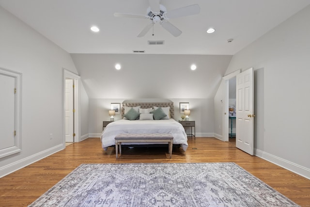 249 Sturges Hwy, Westport, CT 06880 - bedroom featuring lofted ceiling, wood finished floors, baseboards, recessed lighting, and a ceiling fan