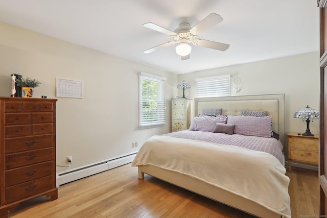 81 Park Rd, Woodbury, CT 06798 - bedroom with a baseboard radiator, light wood-style floors, and ceiling fan