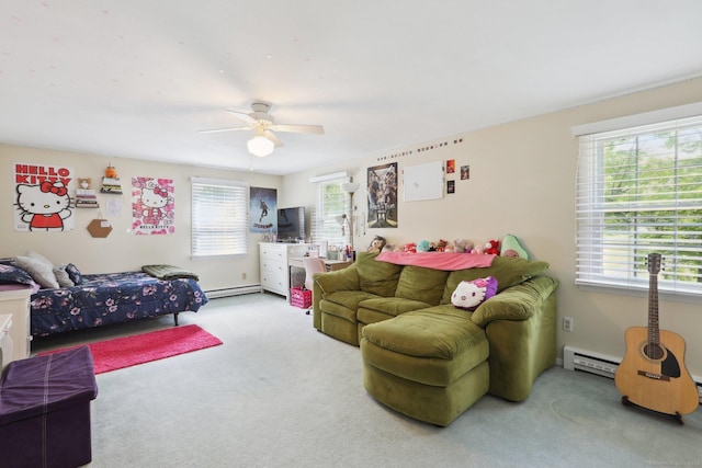 81 Park Rd, Woodbury, CT 06798 - living area featuring carpet flooring, ceiling fan, baseboard heating, and a baseboard heating unit