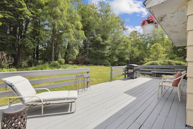 81 Park Rd, Woodbury, CT 06798 - wooden terrace with a grill, view of wooded area, and a yard