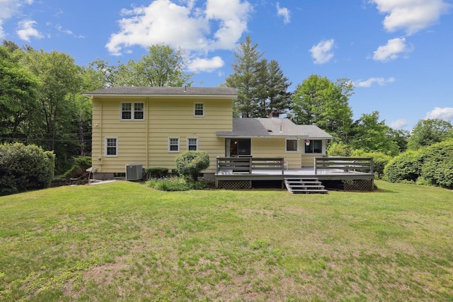 81 Park Rd, Woodbury, CT 06798 - rear view of house featuring central AC, a yard, and a wooden deck