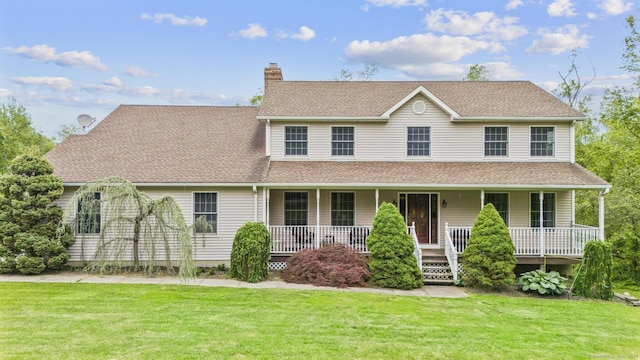 290 Amity Rd, Bethany, CT 06524 - view of front facade with a porch, a front yard, and a chimney