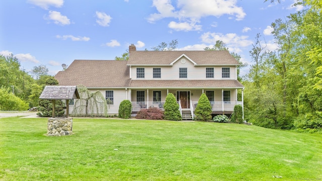 290 Amity Rd, Bethany, CT 06524 - colonial home with a chimney, a porch, and a front lawn