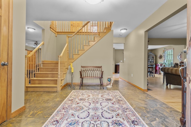 290 Amity Rd, Bethany, CT 06524 - stairs with baseboards and a ceiling fan