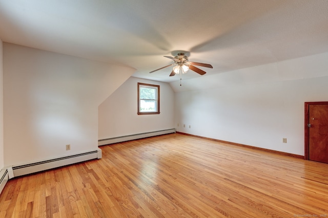 394 Mcclintock St, New Britain, CT 06053 - bonus room featuring ceiling fan, light wood-style floors, lofted ceiling, baseboard heating, and baseboards