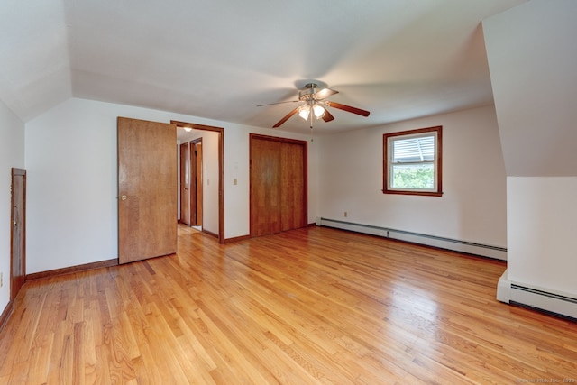 394 Mcclintock St, New Britain, CT 06053 - additional living space with a baseboard radiator, a ceiling fan, and light wood finished floors