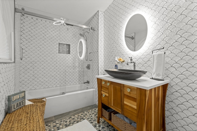 1795 Wolcott Rd, Wolcott, CT 06716 - bathroom featuring combined bath / shower with glass door and vanity