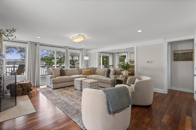 1795 Wolcott Rd, Wolcott, CT 06716 - living area with dark wood-type flooring, baseboards, and recessed lighting