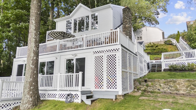 1795 Wolcott Rd, Wolcott, CT 06716 - rear view of property featuring stairway, a balcony, and a deck