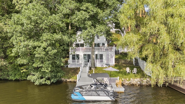 1795 Wolcott Rd, Wolcott, CT 06716 - dock with stairs, a balcony, a lawn, and a deck with water view