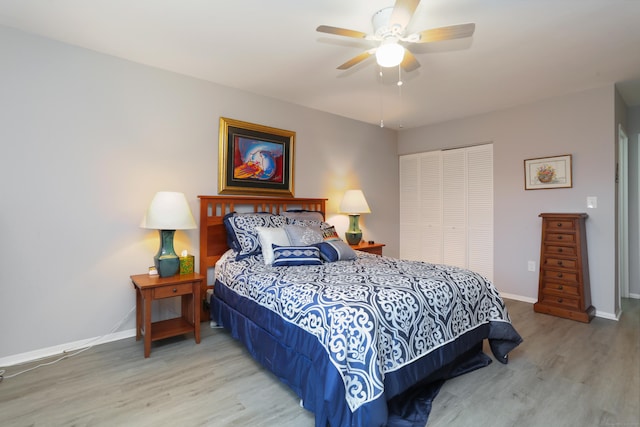 87 E Broadway Unit D, Milford, CT 06460 - bedroom featuring light wood finished floors, a closet, baseboards, and ceiling fan