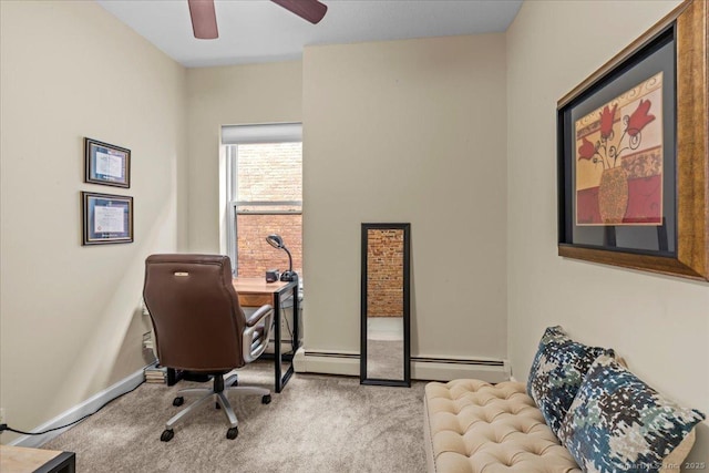 68 Morris St Unit 202, Hartford, CT 06114 - carpeted home office with ceiling fan, baseboards, and a baseboard radiator