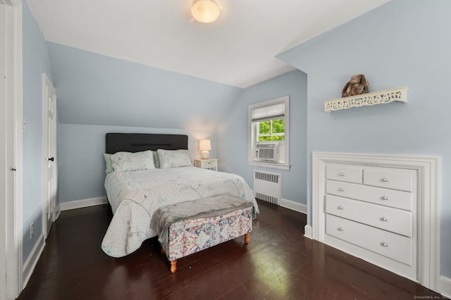 8 Maple Ave, Clinton, CT 06413 - bedroom with radiator, lofted ceiling, wood finished floors, baseboards, and cooling unit