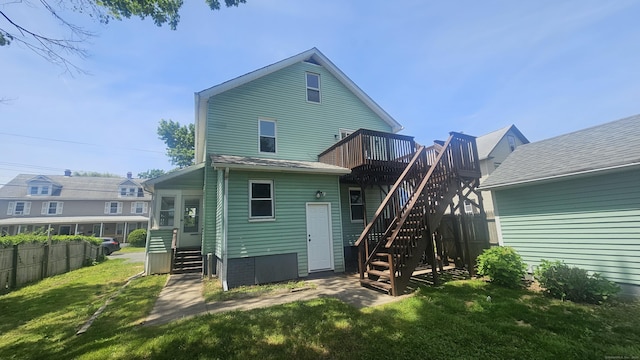 82 Windsor St, Enfield, CT 06082 - back of house with stairway, a deck, and entry steps