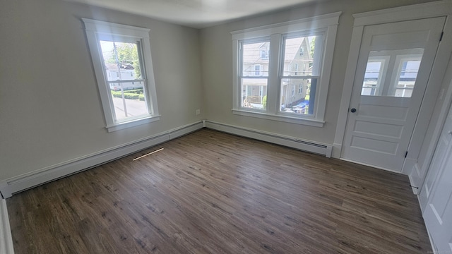 82 Windsor St, Enfield, CT 06082 - empty room featuring dark wood finished floors, a baseboard radiator, and baseboards