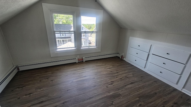 82 Windsor St, Enfield, CT 06082 - bonus room with a textured ceiling, lofted ceiling, dark wood-style flooring, and baseboard heating