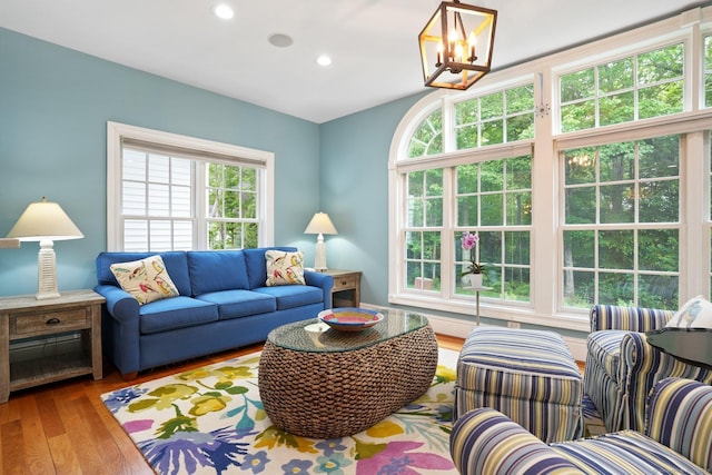 36 Fox Mdw, Marlborough, CT 06447 - living area with a chandelier, wood finished floors, and recessed lighting