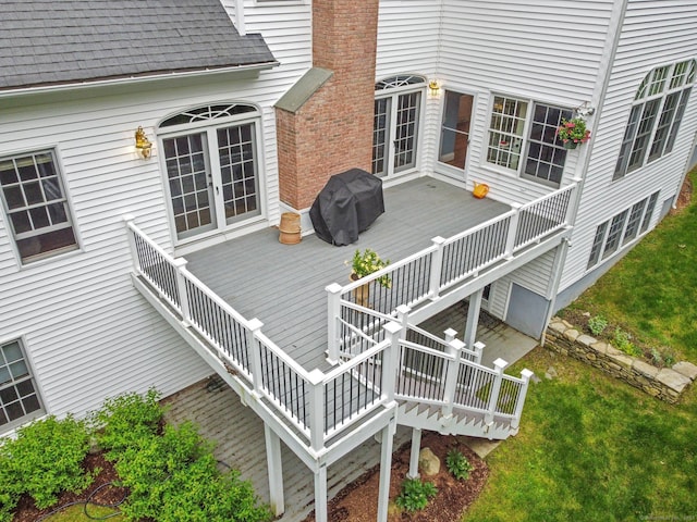 36 Fox Mdw, Marlborough, CT 06447 - wooden terrace with french doors, stairs, and area for grilling