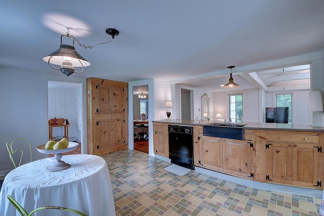 34 N Main St, Marlborough, CT 06447 - kitchen featuring dishwasher, a sink, light brown cabinets, and pendant lighting