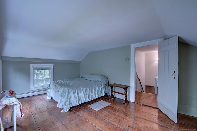 34 N Main St, Marlborough, CT 06447 - bedroom with a baseboard radiator, hardwood / wood-style floors, and vaulted ceiling