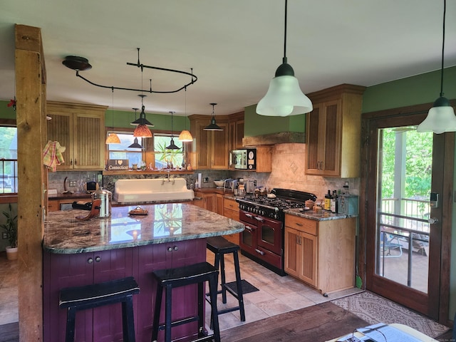310 S Bigelow Rd, Hampton, CT 06247 - kitchen with double oven range, stainless steel microwave, premium range hood, and healthy amount of natural light