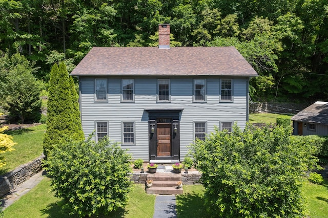 6 Landing Hill Rd, East Haddam, CT 06423 - colonial house with a front yard, a chimney, and a shingled roof