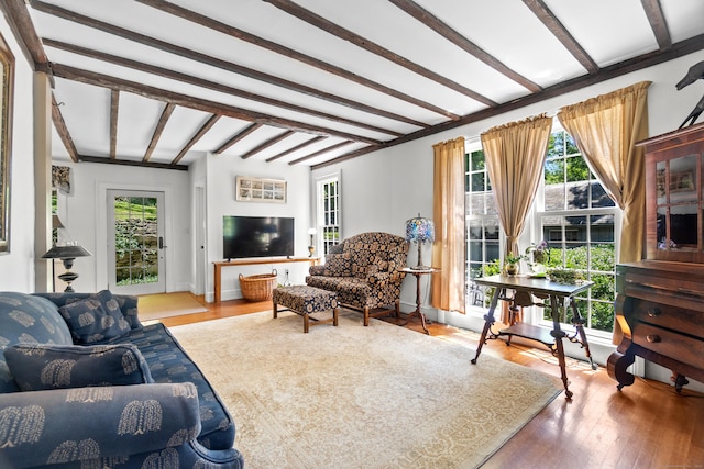 6 Landing Hill Rd, East Haddam, CT 06423 - living area featuring beam ceiling and wood finished floors