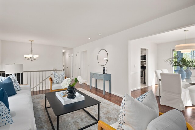5 Edge Hill Trl, Westport, CT 06880 - living area featuring a chandelier, wood finished floors, recessed lighting, and baseboards