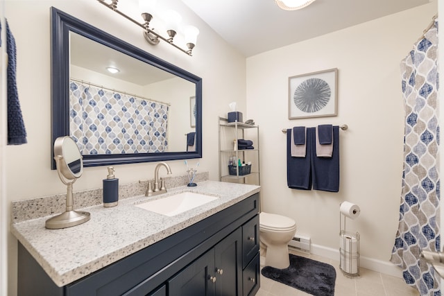 176 Prospect Hill Rd, Colchester, CT 06415 - bathroom with a baseboard radiator, vanity, toilet, tile patterned flooring, and baseboards