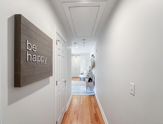 67 Melissa Ln, Prospect, CT 06712 - hallway with attic access and light wood-type flooring