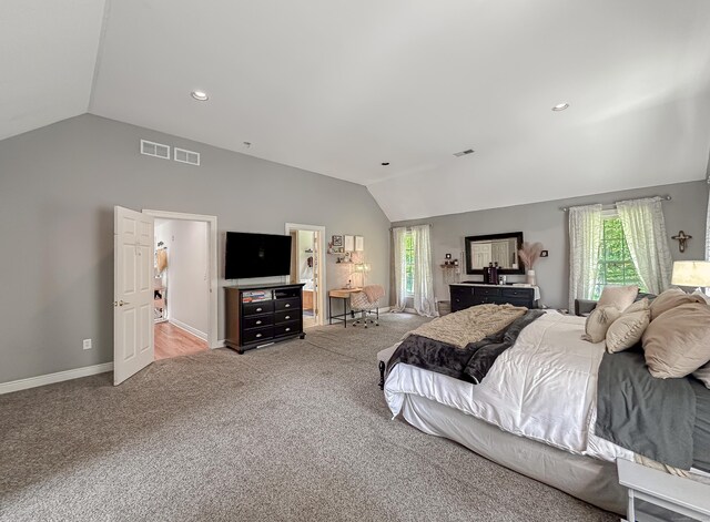 67 Melissa Ln, Prospect, CT 06712 - bedroom featuring vaulted ceiling, carpet flooring, and recessed lighting