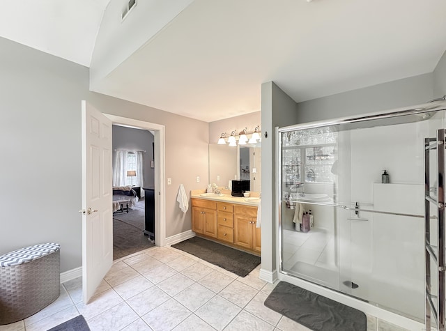 67 Melissa Ln, Prospect, CT 06712 - bathroom featuring vanity, a stall shower, and tile patterned floors