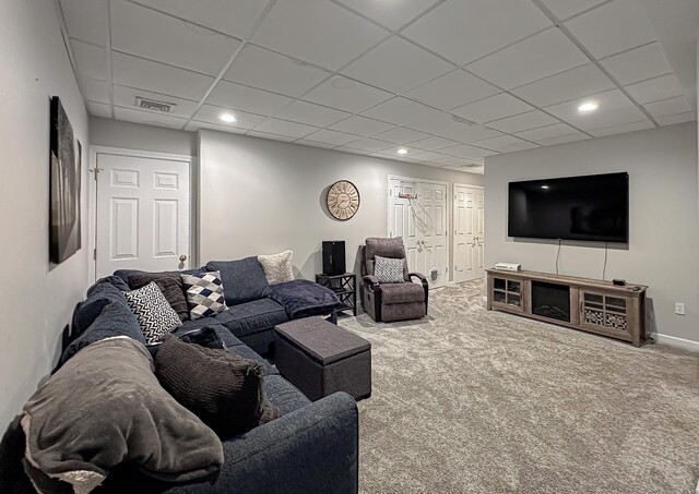 67 Melissa Ln, Prospect, CT 06712 - carpeted living room featuring a drop ceiling and recessed lighting