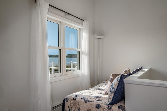 35 Soundview Ave, Old Saybrook, CT 06475 - bedroom featuring a water view and a baseboard heating unit