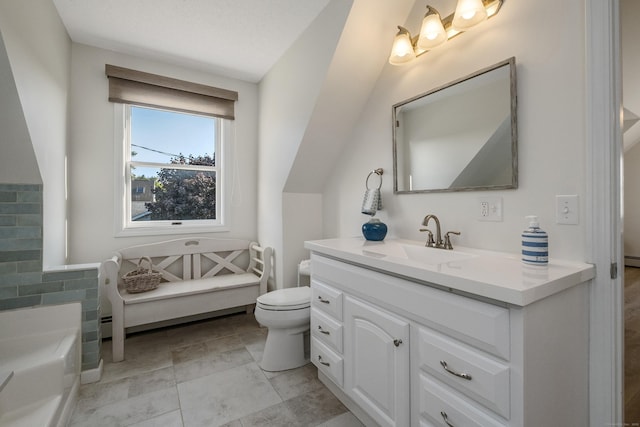 35 Soundview Ave, Old Saybrook, CT 06475 - bathroom featuring vanity, a garden tub, and toilet