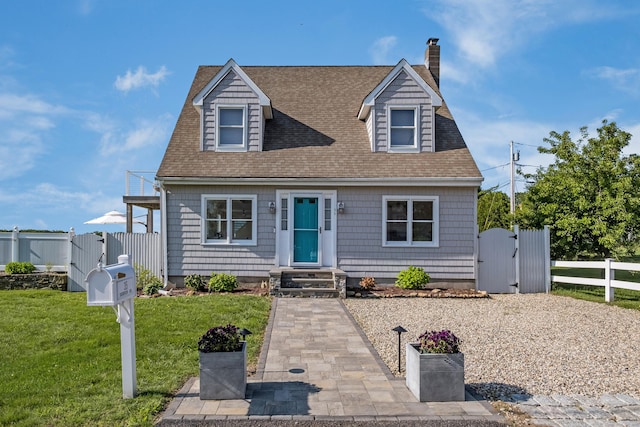 35 Soundview Ave, Old Saybrook, CT 06475 - new england style home featuring a gate, roof with shingles, and a chimney