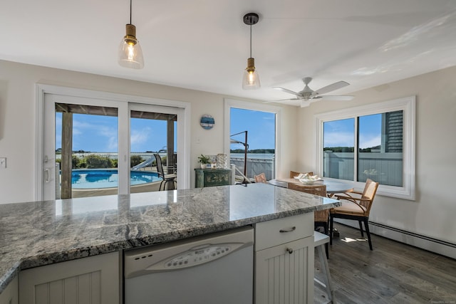 35 Soundview Ave, Old Saybrook, CT 06475 - kitchen featuring dishwasher, healthy amount of natural light, dark wood-style floors, and pendant lighting