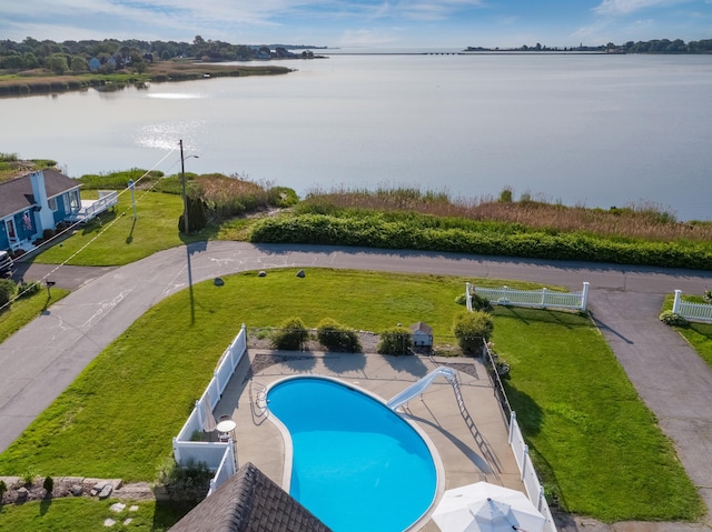 35 Soundview Ave, Old Saybrook, CT 06475 - view of swimming pool featuring a water slide and a water view