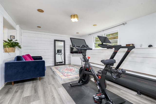 525 Bennetts Farm Rd, Ridgefield, CT 06877 - workout area with wood finished floors and wood walls