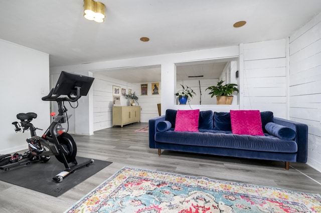 525 Bennetts Farm Rd, Ridgefield, CT 06877 - exercise room featuring wooden walls and wood finished floors