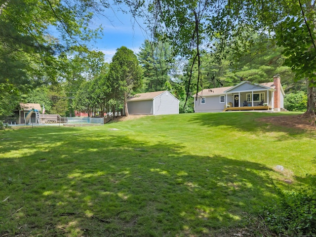 53 Pratt Rd, Plainfield, CT 06374 - view of yard with an outdoor structure, covered porch, and view of scattered trees