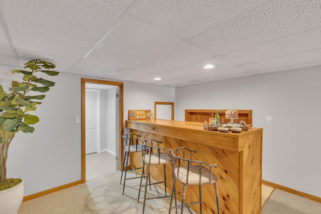 53 Pratt Rd, Plainfield, CT 06374 - indoor bar with baseboards, a paneled ceiling, carpet flooring, and recessed lighting